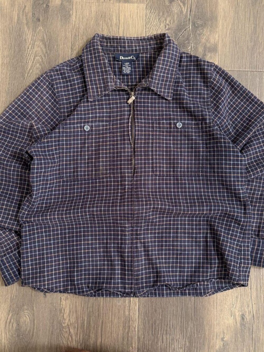 Denim & Co Navy Plaid Zip-Up Shirt Jacket